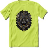 Leeuw - Dieren Mandala T-Shirt | Geel | Grappig Verjaardag Zentangle Dierenkop Cadeau Shirt | Dames - Heren - Unisex | Wildlife Tshirt Kleding Kado | - Groen - S