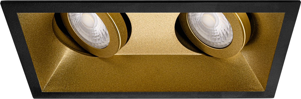 Premium Inbouwspot Yaro Zwart met goud Verdiepte dubbele spot Extra Warm Wit (2700K) Met Philips LED
