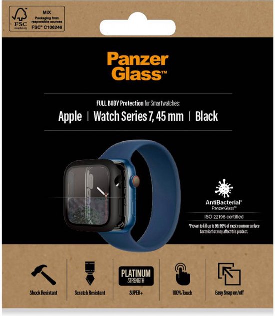 PanzerGlass Screenprotector geschikt voor Apple Watch - 45 mm Glazen | PanzerGlass Full Body Protector - Case Friendly