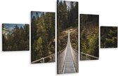 Schilderij - Touwbrug in de bos, 5luik, premium print