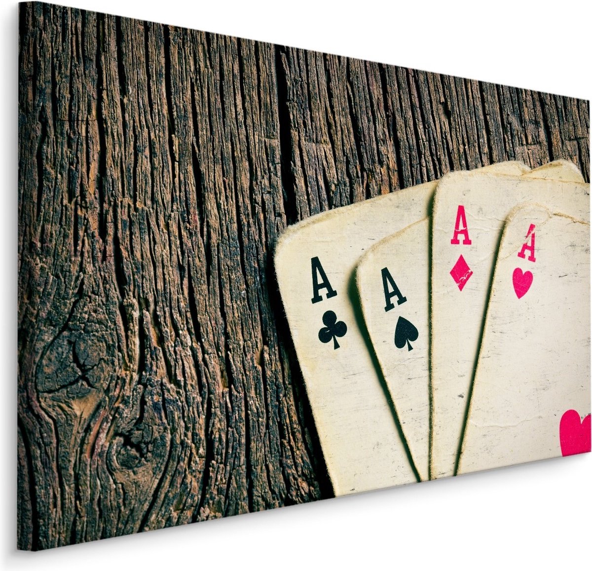 karo-art Schilderij - Oude speelkaarten op houten tafel, premium print Multikleur