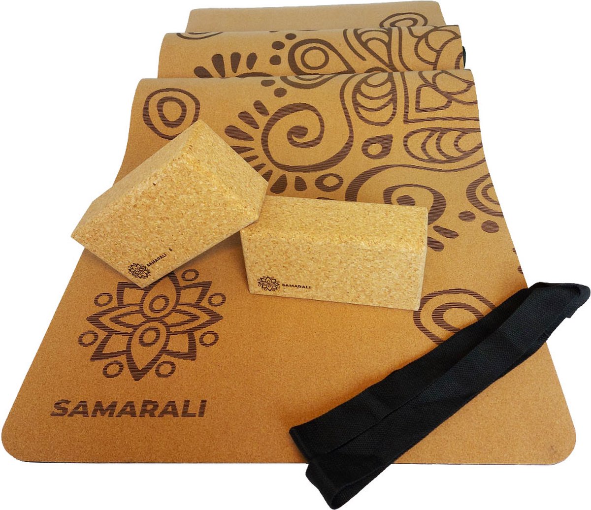 Samarali Moonrise Yoga Cadeaupakket - kurk yogamat / kurk blokken /draagriem / milieuvriendelijk