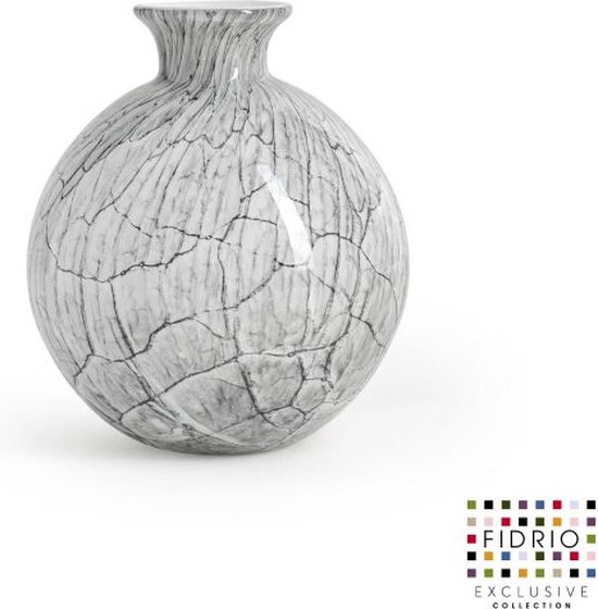 Vase Design Bolvase With Neck - Fidrio CEMENT GREY - vase à fleurs en verre soufflé bouche - diamètre 19 cm