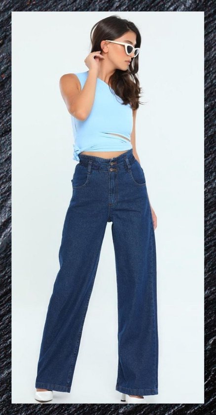 Luxe Soms elkaar Dames jeans hoge taille met elastiek maat 34 | bol.com