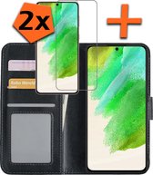 Samsung Galaxy S21 FE Hoesje Bookcase Met 2x Screenprotector - Samsung S21 FE 2x Screenprotector - Samsung Galaxy S21 FE Book Case Met 2x Screenprotector Zwart