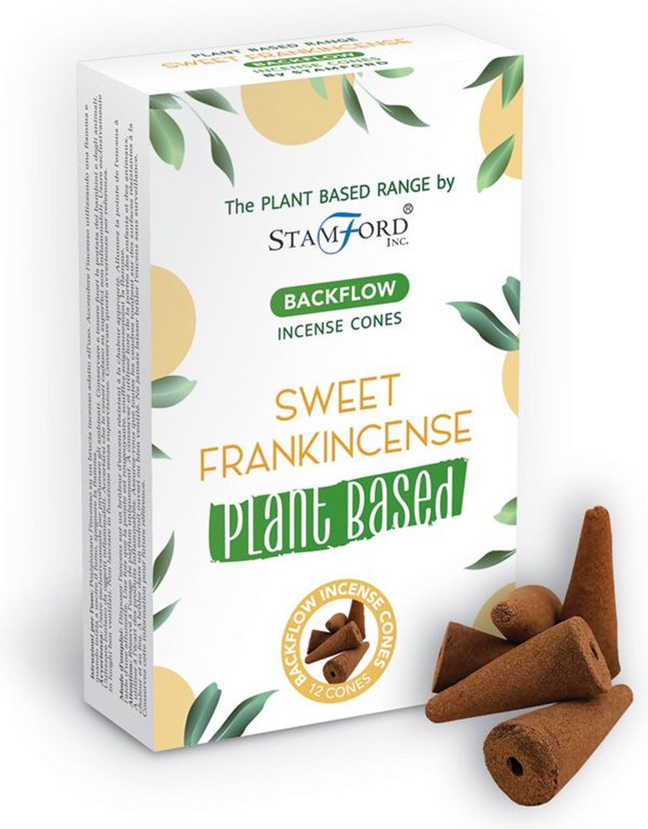 Stamford Backflow Wierook kegels - Sweet Frankincense - 12 Stuks - Plantaardig - Vegan - Plant Based - Incense Cones - Waterval Wierook Zoete Wierook