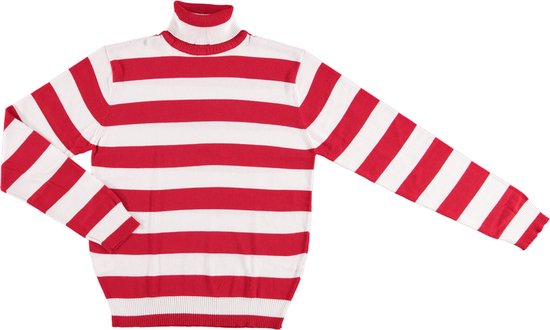 Pull Carnaval Tricoté - Col Roulé - Rouge - Wit - Taille XXL - Déguisements - Déguisements Femme - Costumes Carnaval Homme - Apollo