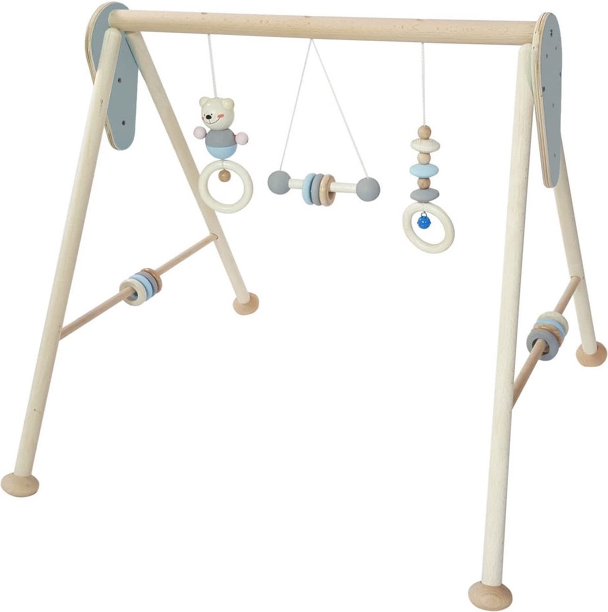 Hess - Houten speelboog - Babyspeelgoed met kralen, figuurtjes, ringen en bellen