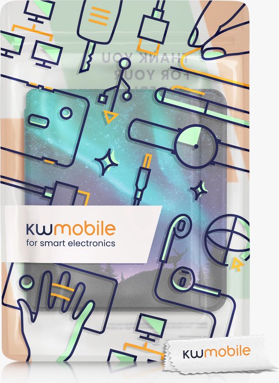 kwmobile e-reader hoesje geschikt voor Kobo Libra 2 hoes - E reader flip case met magnetische sluiting - Ereader cover - Noorderlicht Hert design in turquoise / blauw / zwart van kwmobile — afbeelding 4