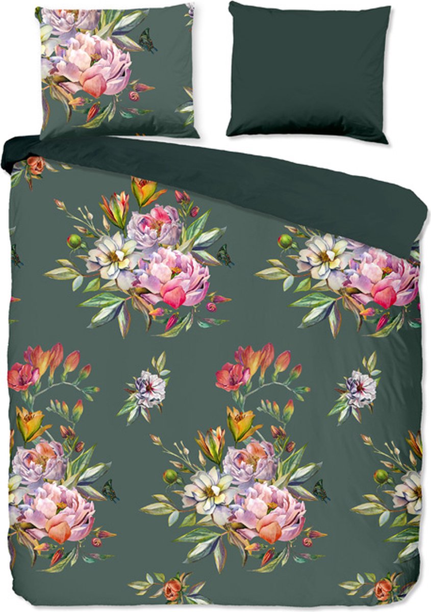 iSleep Chacha Dekbedovertrek (30324) - Katoensatijn - Tweepersoons - 200x200/220 cm - Groen