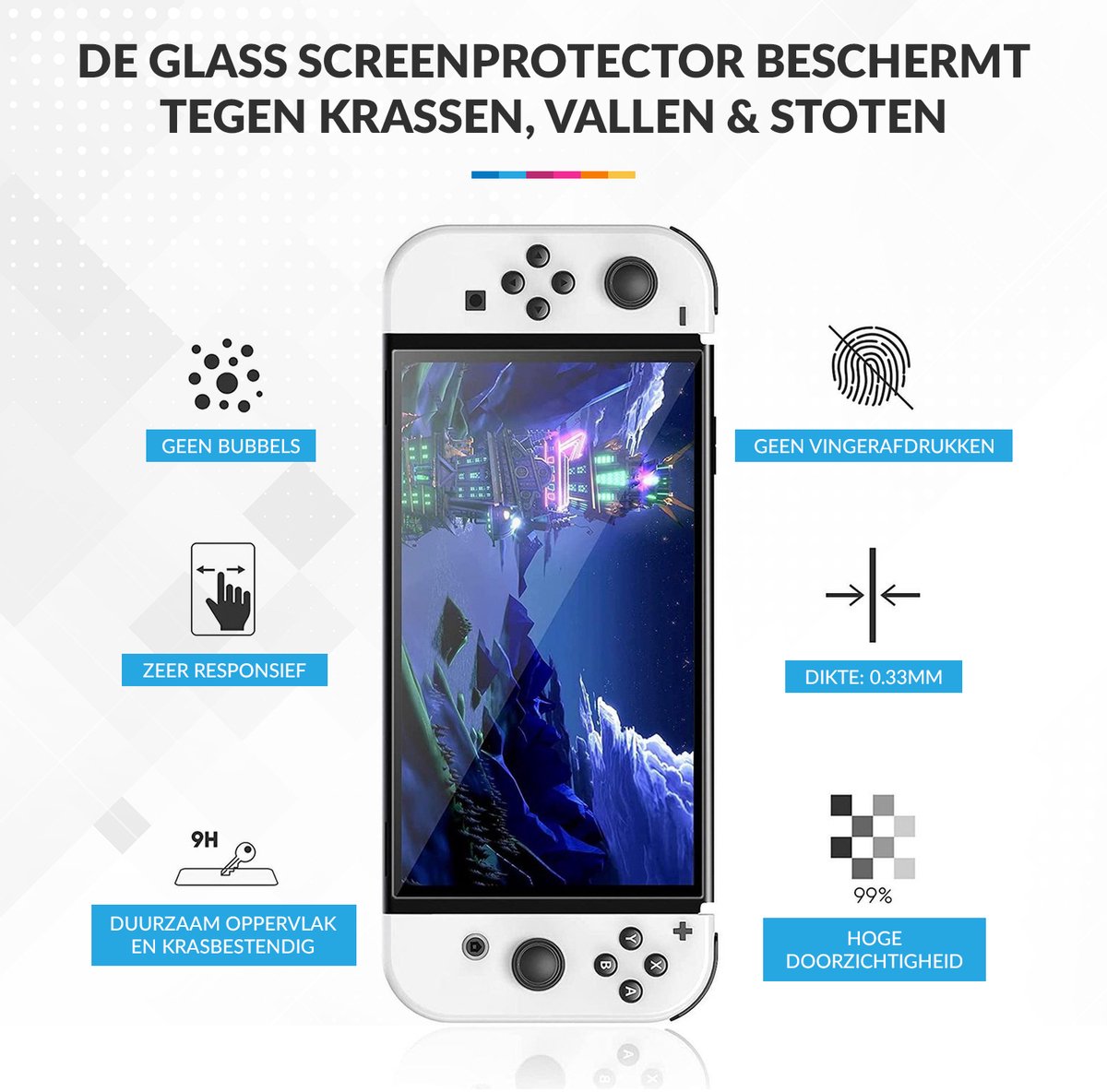 YONO Screenprotector geschikt voor Nintendo Switch OLED - Gehard Glas - Krasbestendig - Anti Vingerafdruk - Accessoires - 2 Stuks – foto 4