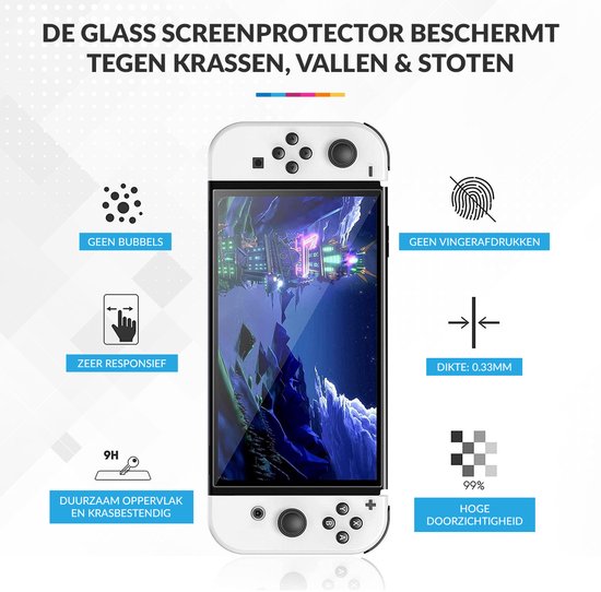 YONO Screenprotector geschikt voor Nintendo Switch OLED - Gehard Glas - Krasbestendig - Anti Vingerafdruk - Accessoires - 2 Stuks