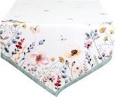 Clayre & Eef Chemin de table 50x160 cm Blanc Vert Coton Fleurs Nappe