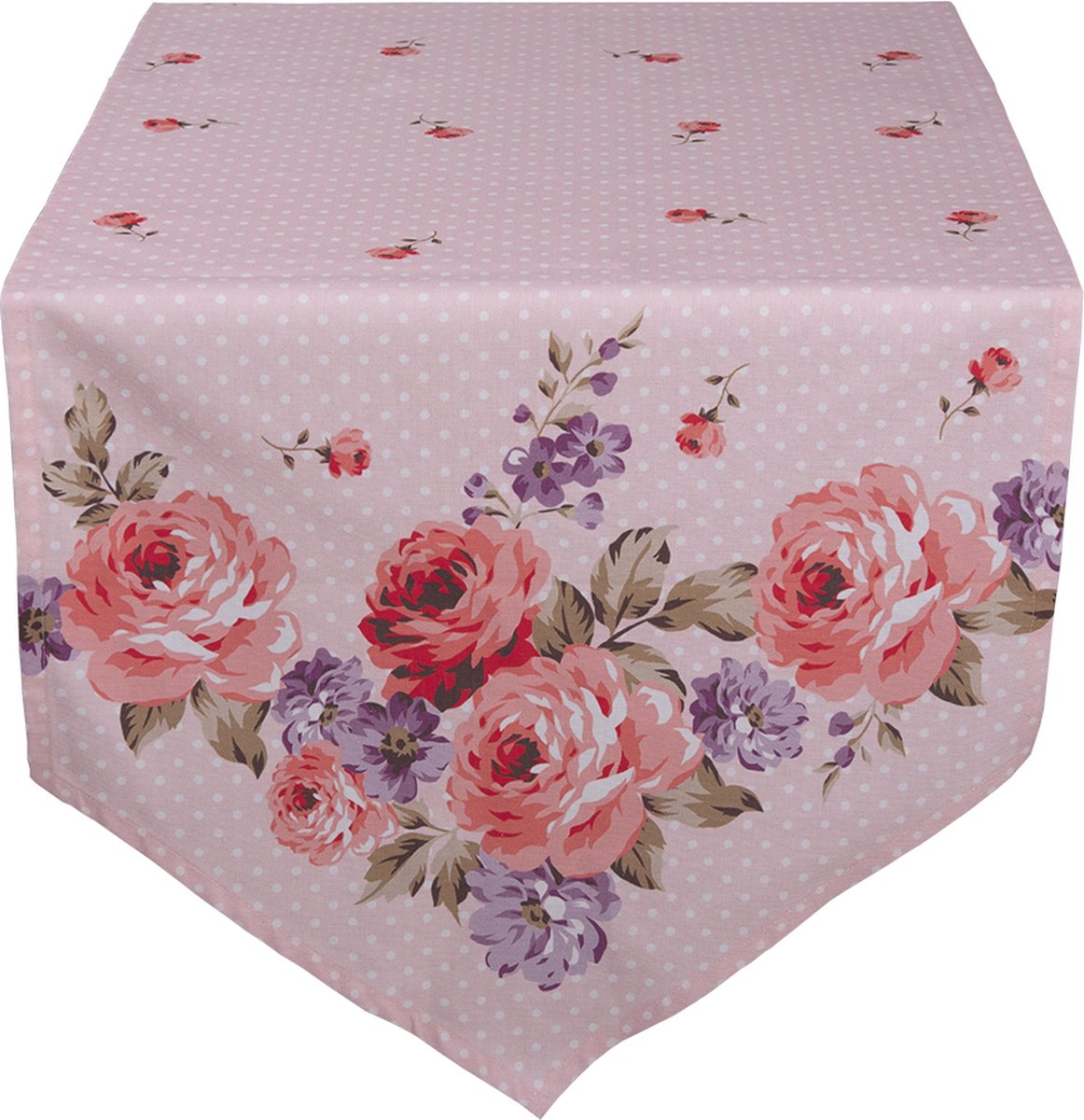 Clayre & Eef Tafelloper 50x160 cm Roze Paars Katoen Rozen