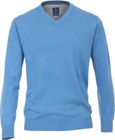 Redmond heren trui katoen - V-hals - blauw melange -  Maat: 3XL