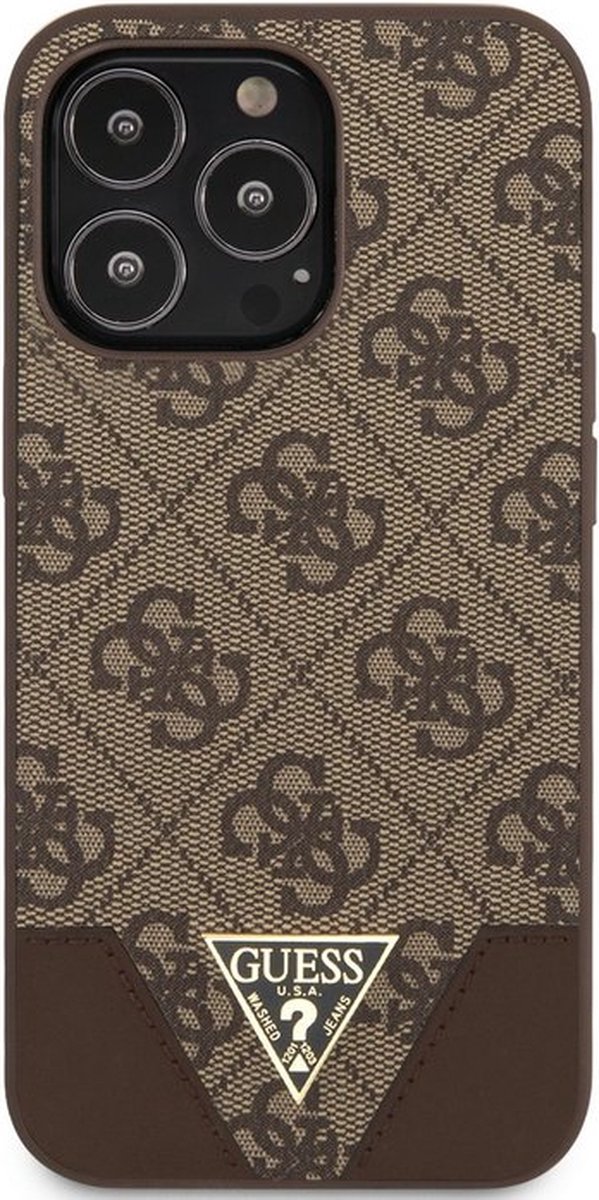 Guess 4G Triangle Back Case - Geschikt voor Apple iPhone 13 Mini (5.4") - Bruin