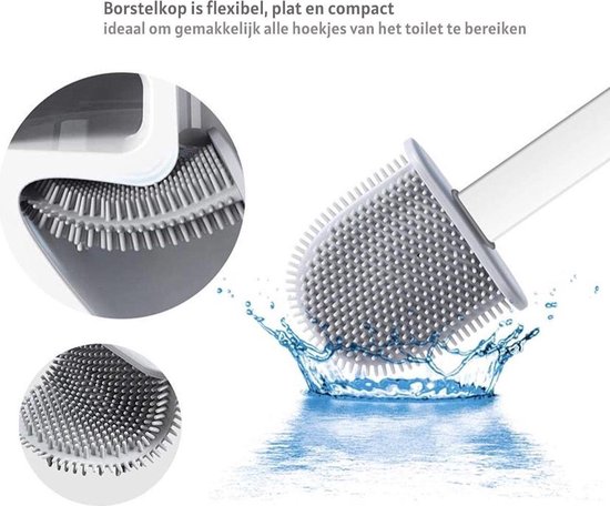 praktijk Prestatie Ultieme WC borstel – Toiletborstel – Siliconen – Grijs – WC borstel met houder –  Vrijstaand –... | bol.com