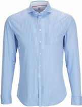 DESOTO slim fit overhemd - stretch tricot - lichtblauw-wit gestreept - Strijkvrij - Boordmaat: 45/46