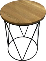 Quinn: Salontafel - koffietafel - bijzettafel – lage tafel – woonkamer tafel rond met zwart stalen frame (Ø10mm) en massief eiken blad (rustiek). Ø 40cm h: 50cm. Hoogwaardige kwali