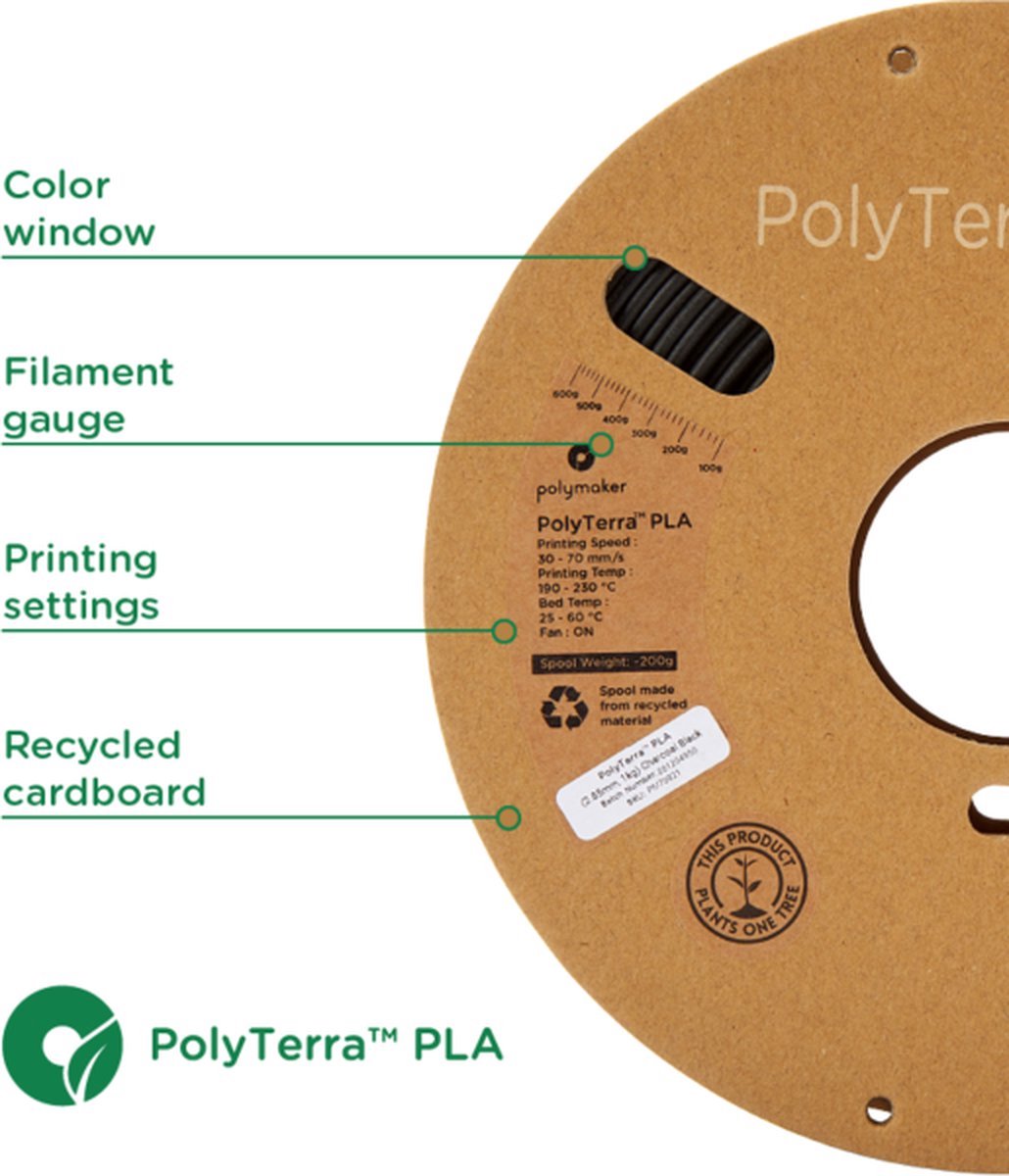 Polymaker Polyterra PLA filament 1.75 mm - 1 kg - Lava Red — afbeelding 5