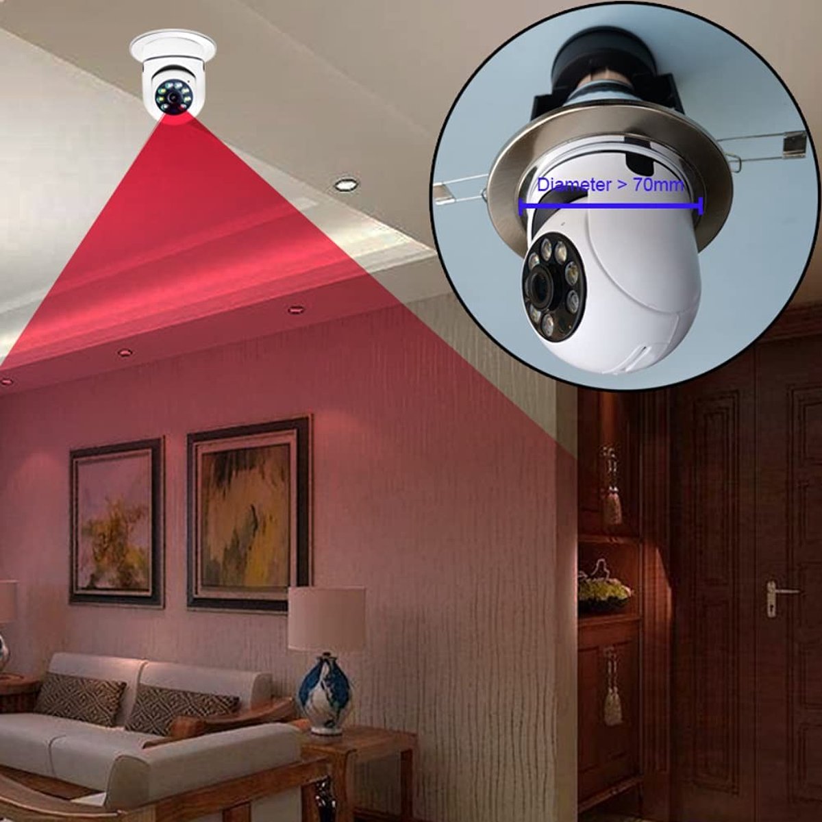 Megatopper -  E27 Lamp Camera - Wifi 5G - 1080P Draadloze PTZ Beveiligingscamera met E27 Lamp  - 360 graden Panoramisch - Motion Auto Tracking - Nachtzicht - Tweeweg Audio