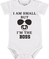 Baby Rompertje met tekst 'I'm small, but i'm the boss' |Korte mouw l | wit zwart | maat 50/56 | cadeau | Kraamcadeau | Kraamkado