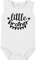 Baby Rompertje met tekst 'Little brother' | mouwloos l | wit zwart | maat 50/56 | cadeau | Kraamcadeau | Kraamkado