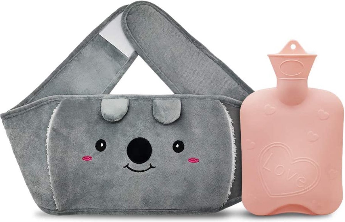 Warmwaterfles, warm waterzak Rubber warmwaterzak met zachte pluche handtaillewarmer Cover, schattige warmwaterzak voor pijnverlichting van artritis, hoofdpijn, warme en koude therapie (Roze)