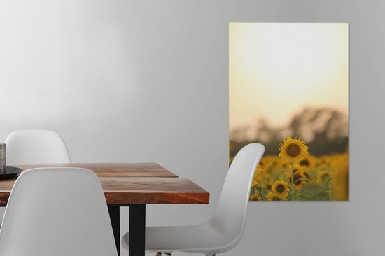 Canvas Schilderij Zonnebloemenveld in Bangladesh - 40x60 cm - Wanddecoratie