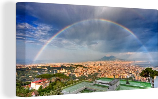 Canvas Schilderij Een regenboog boven Napoli en de Vesuvius in Italië - Wanddecoratie