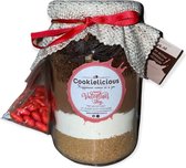 Valentijn Browniemix, Valantijncadeautje voor hem & haar, Glazen pot met koekjesmix van Cookielicious , Brownie