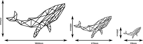 Baleine géométrique Décoration murale MDF Zwart 678x400mm