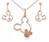 Sieraden set kind – Ketting – Oorbellen - Staal – Rosekleurig – Mickey – Cadeau voor kind