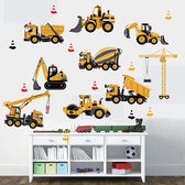Stickerkamer® - Muursticker voertuigen - muurstickers - wegenbouw  kiepwagen bouwvoertuigen - wanddecoratie - kinderkamer - jongen - geel