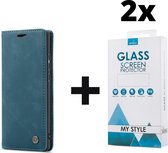 CaseMe Bookcase Pasjeshouder Hoesje Samsung Galaxy S21 FE Blauw - 2x Gratis Screen Protector - Telefoonhoesje - Smartphonehoesje