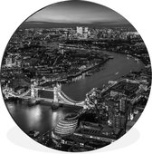 WallCircle - Wandcirkel - Muurcirkel - Skyline van Londen in de ochtend - zwart-wit - Aluminium - Dibond - ⌀ 140 cm - Binnen en Buiten