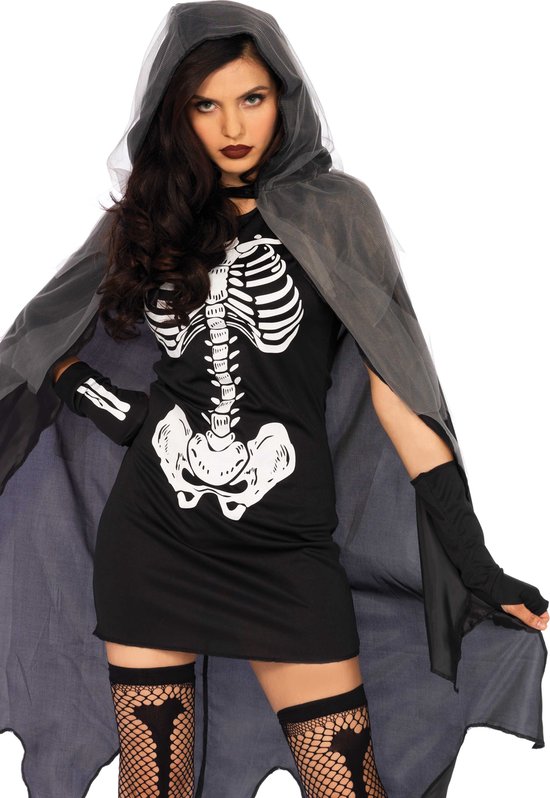Wonderland - Spook & Skelet Kostuum - Aangename Dood - Vrouw - Zwart - Medium / Large - Halloween - Verkleedkleding