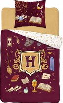 Dekbedovertrek Harry Potter- Logo Hogwarts- Katoen- 1 persoons- 140x200 cm- donker rood