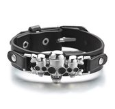 Chanerie | Cadeau | Vaderdag | Armband | Herenarmband | Mannenarmband | Leer | Zwart | Doodskop | Schedel | Skull | Cadeau voor hem