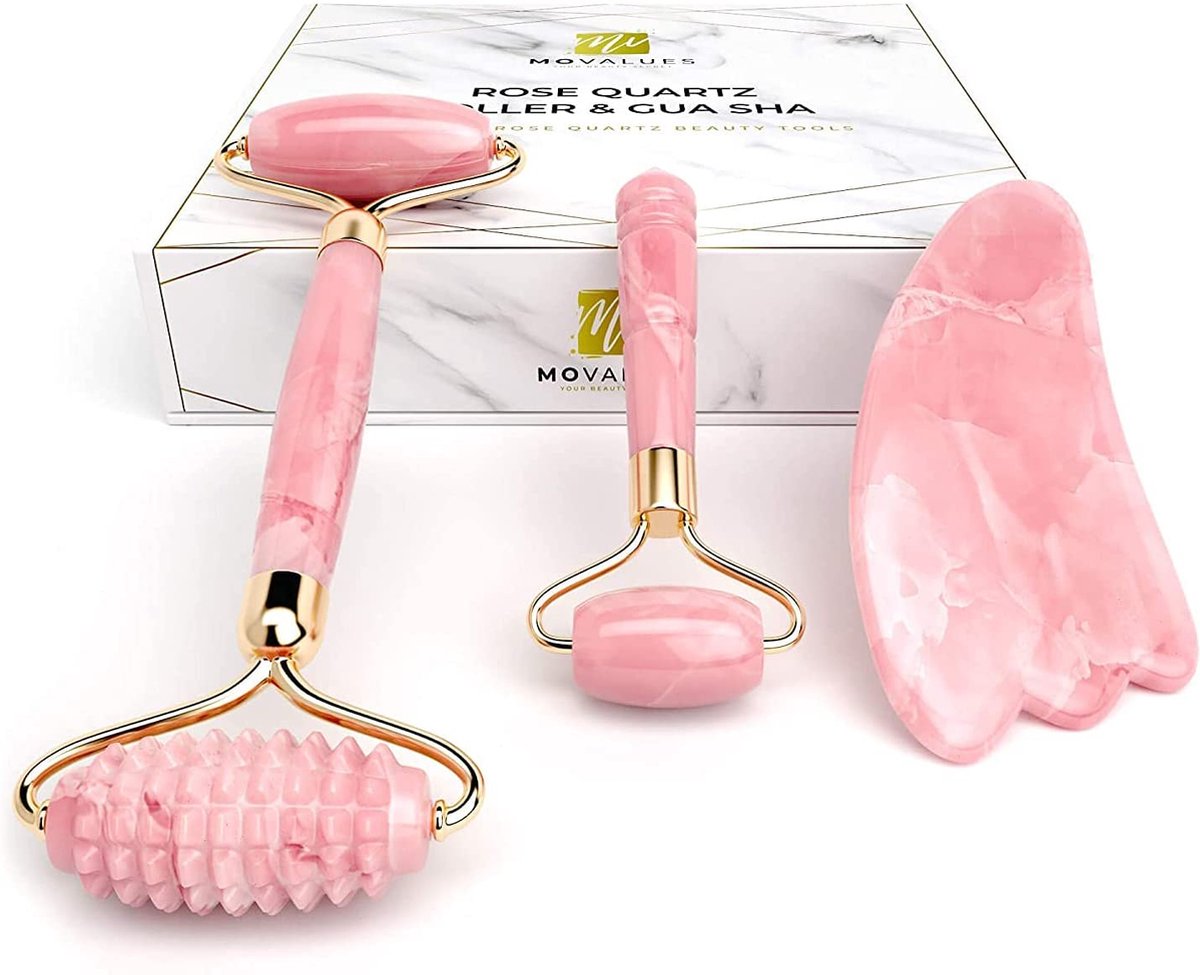 Rozenkwarts Roller, Gua Sha, Quartz Mini Oogroller - Jade Roller voor Contouren, Gezicht en Nek: Set 100% Natuurlijk Kristal, Quartz Massage Roller | Wellness Behandeling Anti Veroudering Ontgiften Rozenkwarts Roller, Gua Sha, Quartz Mini Oogroller - Jade Roller voor Contouren, Gezicht en Nek: Set 100% Natuurlijk Kristal, Quartz Massage Roller | Wellness Behandeling Anti Veroudering Ontgiften