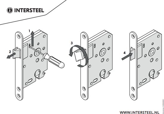 Instructies voor het monteren van een slot met schroevendraaier.