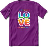 Love | Pride T-Shirt | Grappig LHBTIQ+ / LGBTQ / Gay / Homo / Lesbi Cadeau Shirt | Dames - Heren - Unisex | Tshirt Kleding Kado | - Paars - S