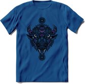 Bizon - Dieren Mandala T-Shirt | Paars | Grappig Verjaardag Zentangle Dierenkop Cadeau Shirt | Dames - Heren - Unisex | Wildlife Tshirt Kleding Kado | - Donker Blauw - L