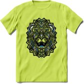 Leeuw - Dieren Mandala T-Shirt | Blauw | Grappig Verjaardag Zentangle Dierenkop Cadeau Shirt | Dames - Heren - Unisex | Wildlife Tshirt Kleding Kado | - Groen - XXL