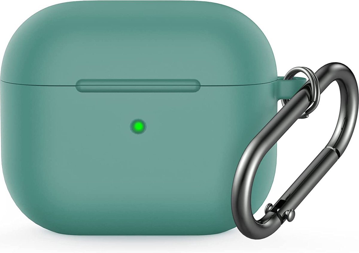YONO Hoesje geschikt voor Apple Airpods 3 - Siliconen Soft Case met Clip - Dennengroen