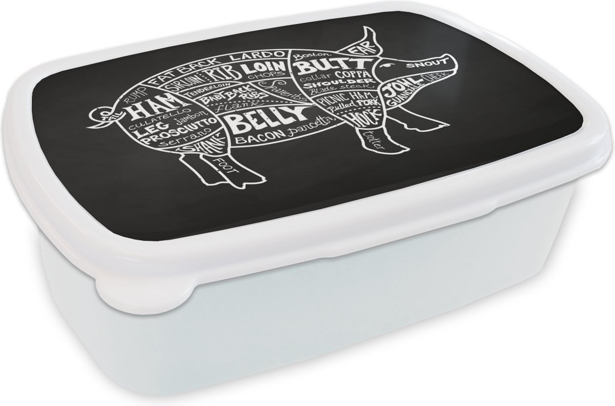 Broodtrommel Wit - Lunchbox - Brooddoos - Varken - Slager - Vlees - 18x12x6 cm - Volwassenen