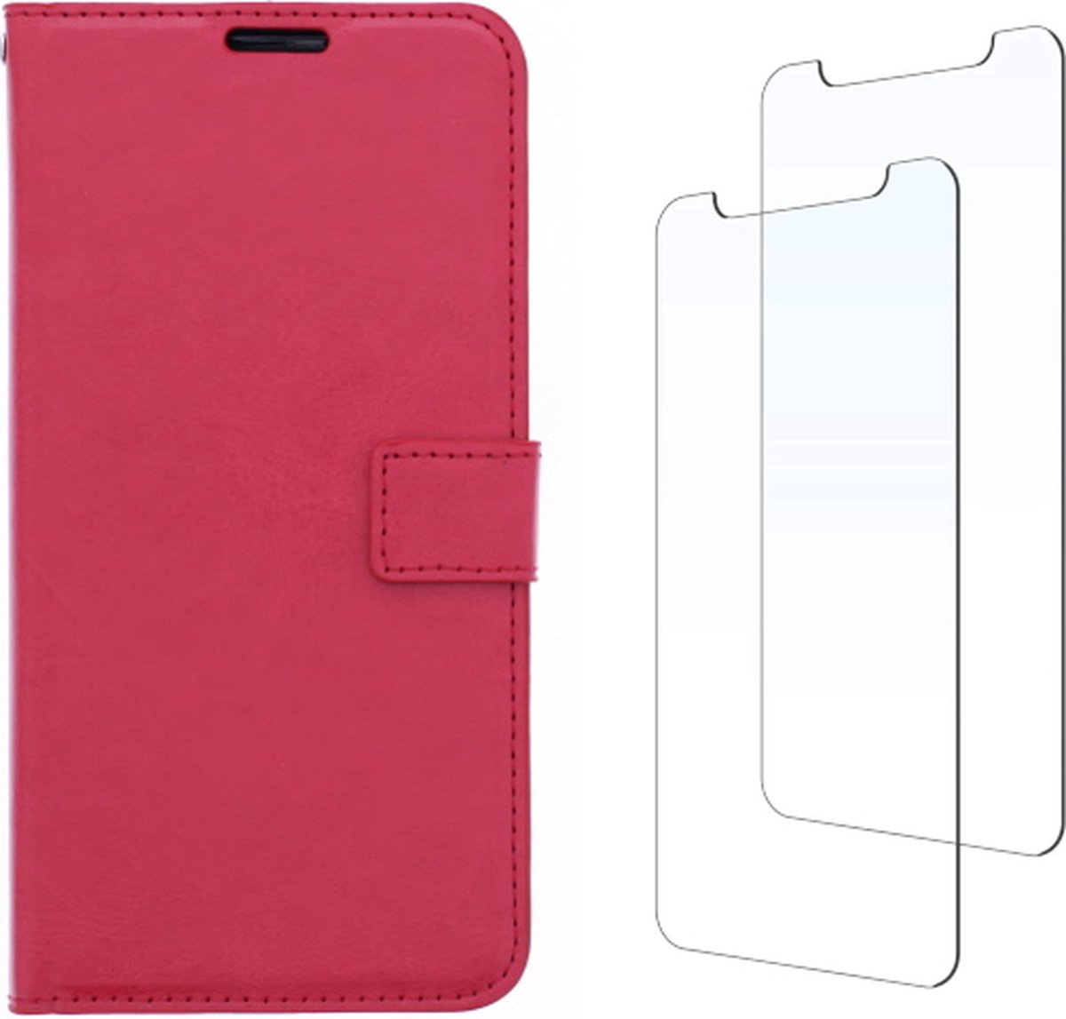 LuxeBass iPhone X / XS hoesje book case + 2 stuks Glas Screenprotector rood - telefoonhoes - gsm hoes - telefoonhoesjes - glas scherm - bescherming