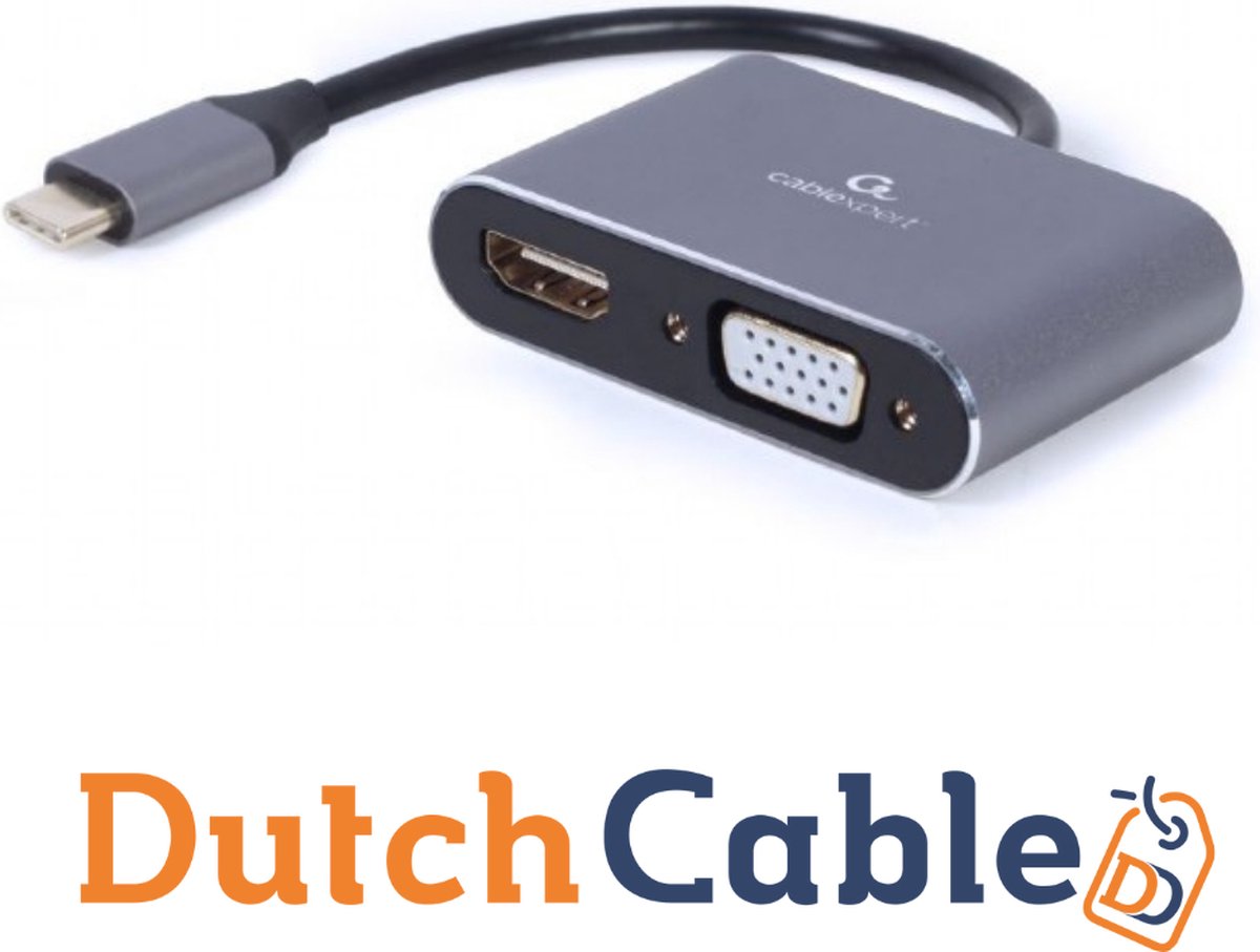 DutchCable Ultra series - USB-C naar HDMI VGA adapter - USB C - HDMI - VGA - USB-C HDMI - USB-C VGA - 2 in 1 type-c to VGA en HDMI hub - 4K Type C to HDMI converter - Macbook - Chromebook - 4K - beeldschermadapter - Space Grey