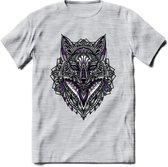 Vos - Dieren Mandala T-Shirt | Paars | Grappig Verjaardag Zentangle Dierenkop Cadeau Shirt | Dames - Heren - Unisex | Wildlife Tshirt Kleding Kado | - Licht Grijs - Gemaleerd - XL