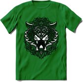 Tijger - Dieren Mandala T-Shirt | Grijs | Grappig Verjaardag Zentangle Dierenkop Cadeau Shirt | Dames - Heren - Unisex | Wildlife Tshirt Kleding Kado | - Donker Groen - S